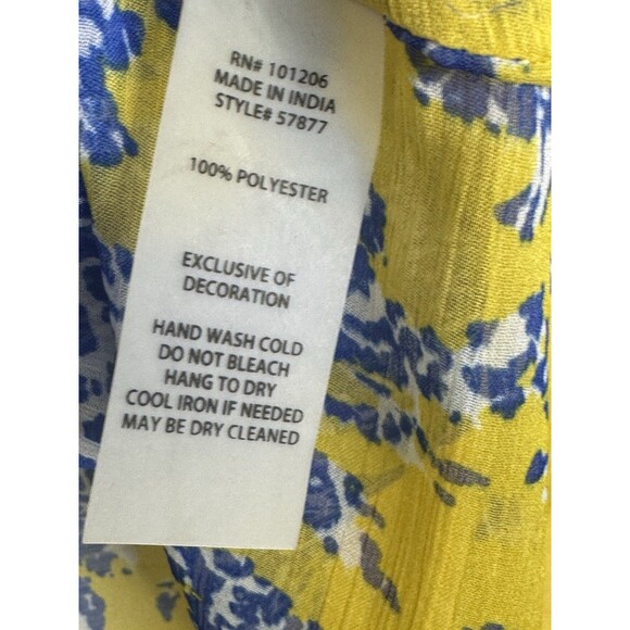 Soft Surroundings Beaded Tunic Top L Blue Yellow Sheer Tie Front Shirt Blouse - Picture 4 of 5